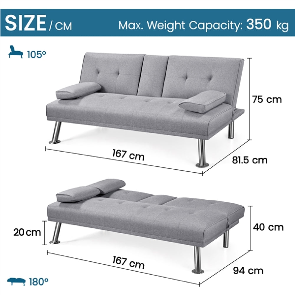 Fabric Upholstered Convertible Futon Sofa Bed