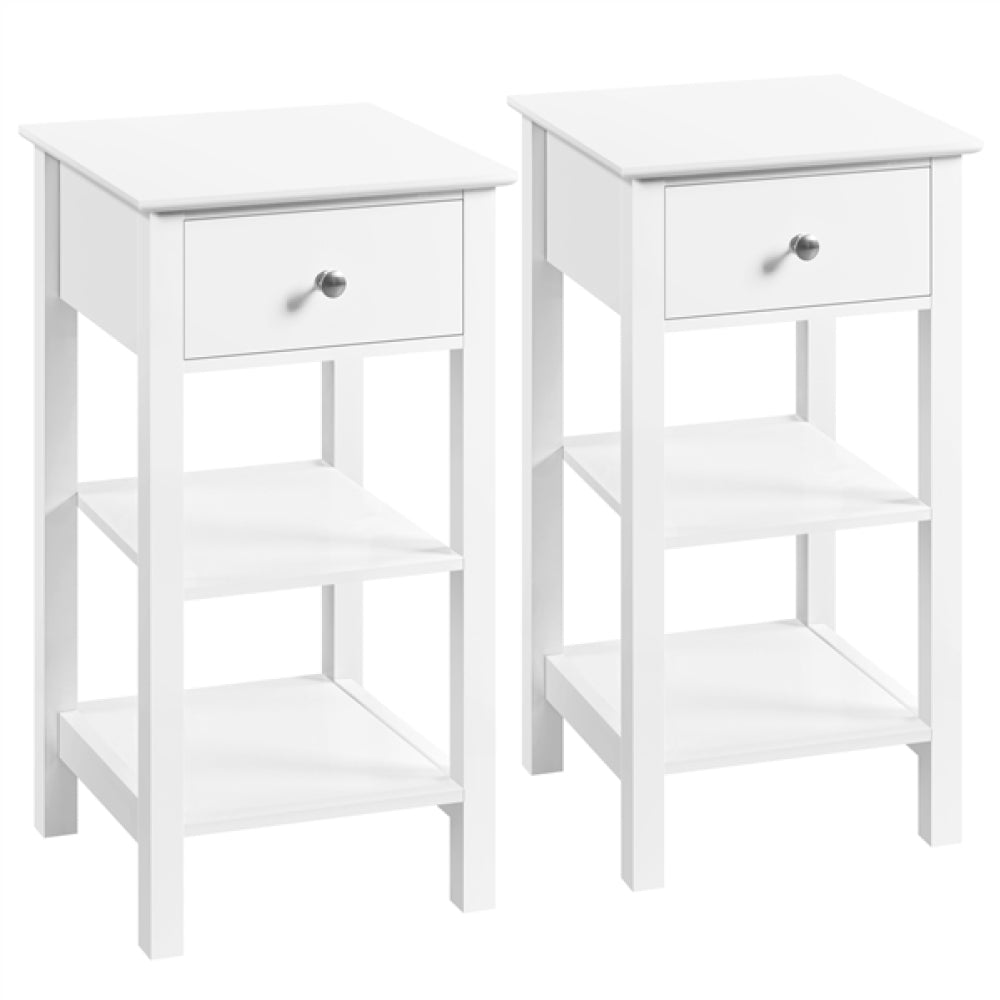 Narrow Bedside Table Nightstand with 1 Drawer 2 Shelves