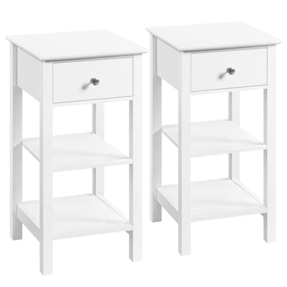 Narrow Bedside Table Nightstand with 1 Drawer 2 Shelves