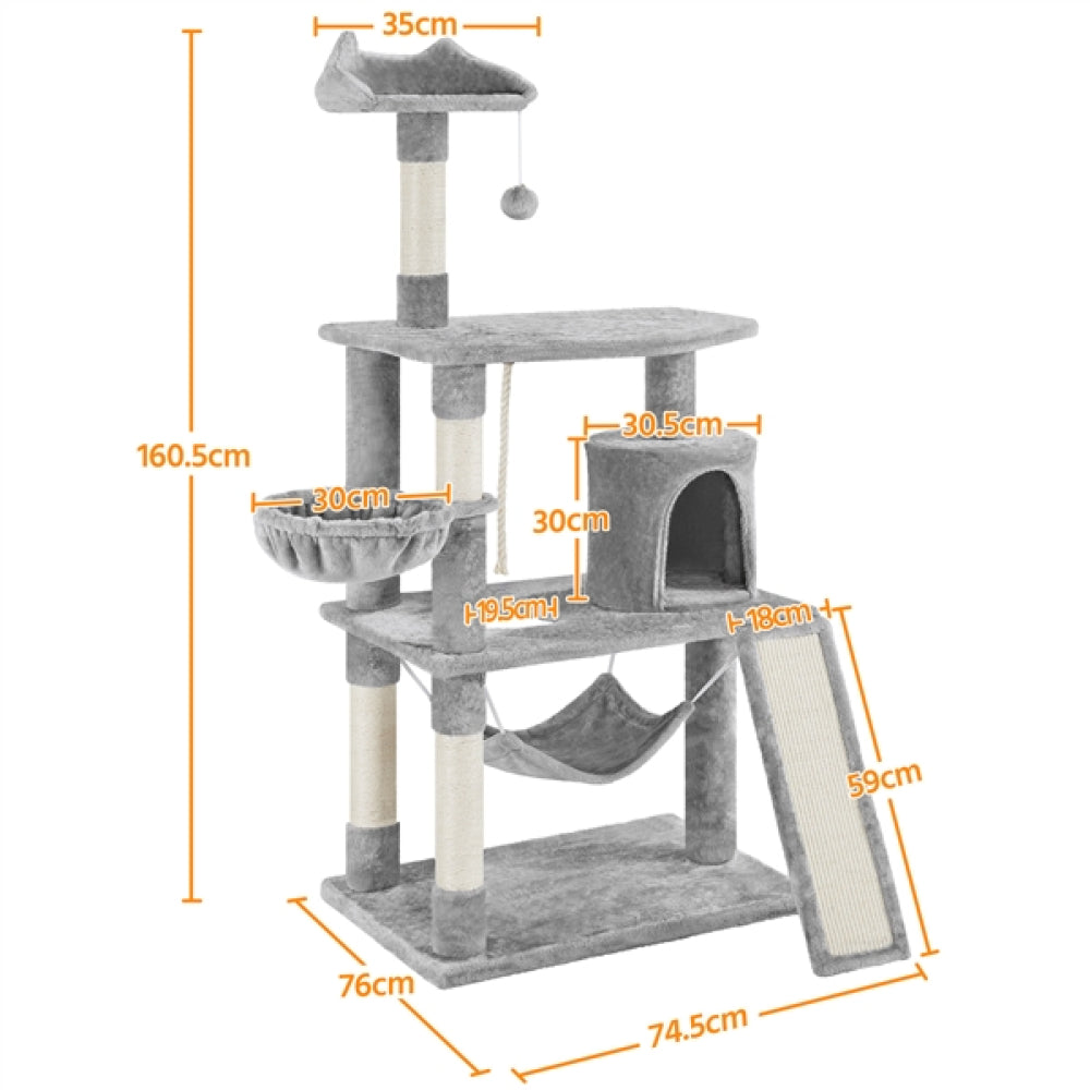 Deluxe Multi Level Cat Tree Condo with Basket & Hammock