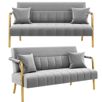 Upholstered Sofa Couch with Gold-tone Metal Arms and Legs