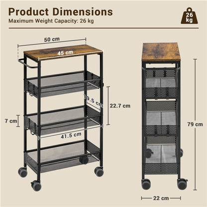 4-Tier Storage Trolley Kitchen Trolley