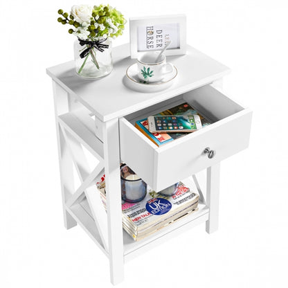 Improved Quality Wood X Shape Bedside End Table Set of 2 Storage Cabinet Nightstand