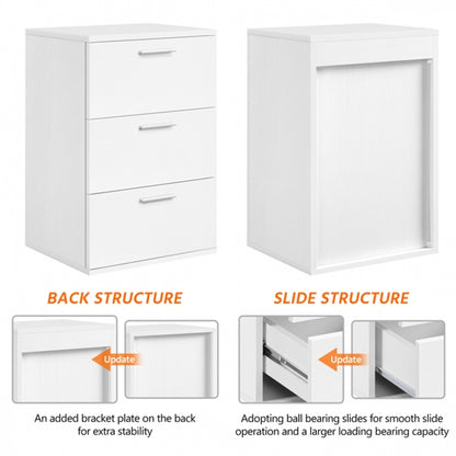 Side Table 3 Drawers End Table Chest Dresser Metal Handles Cabinet White