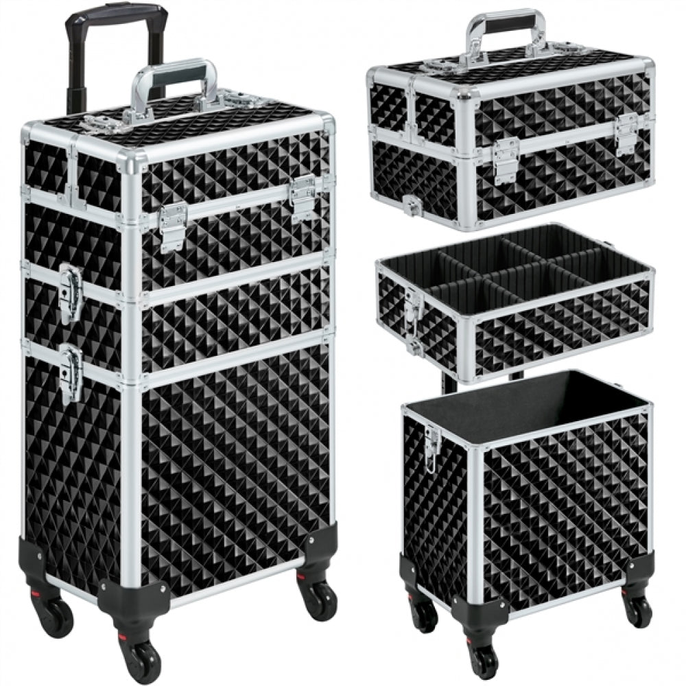3-in-1 Rolling Makeup Train Case Portable Cosmetic Trolley