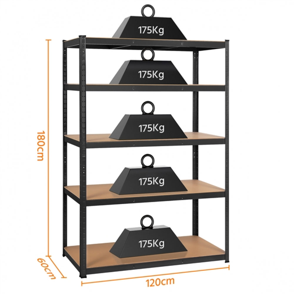 180cm x 120cm x 60cm 5 Tier Display Rack Steel Shelves Pack of 2
