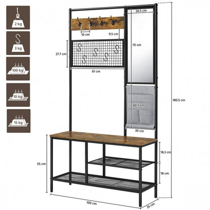 Six-in-one Hall Tree with Shoe Storage Bench/ Mirror/ Storage Bag/ Coat Rack