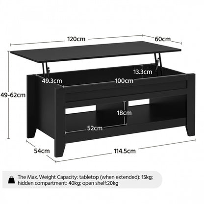 L 120cm Lift Top Coffee Table w/Hidden Compartment & 2 Open Shelves