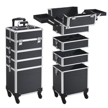 5-In-1 Professional Aluminum Rolling Cosmetic Makeup Train Cases Trolley