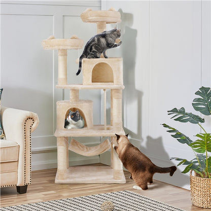 Multi-Level Cat Tree with 2 Condos & 2 Perches & Scratching Posts & Hammock