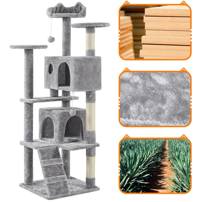 Cat Tree Condo Kitten Tree Tower w/ 2 Condos & 2 Dangling Balls & 3 Scratching Posts