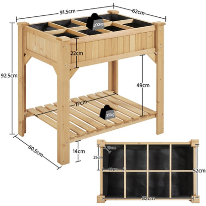 8-Pocket Wood Elevated Garden Planter with Fabric Liner