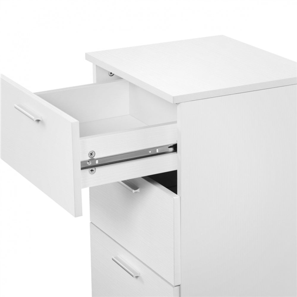 Side Table 3 Drawers End Table Chest Dresser Metal Handles Cabinet White