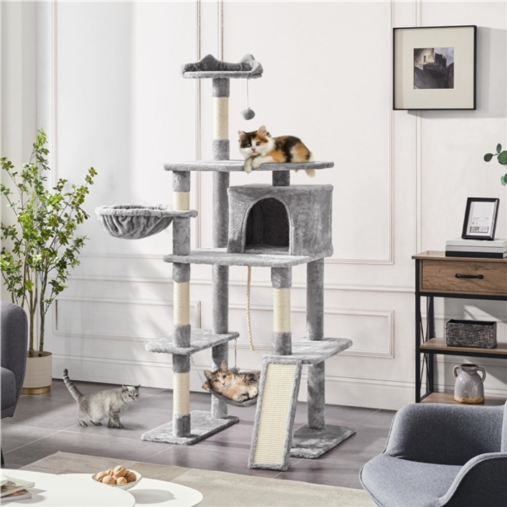70″ Tall Multilevel Cat Tree Large Cat Tower with Condo & Perch & Basket