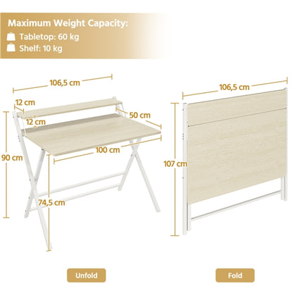 2-Tier Foldable Computer Desk w/ Monitor Shelf