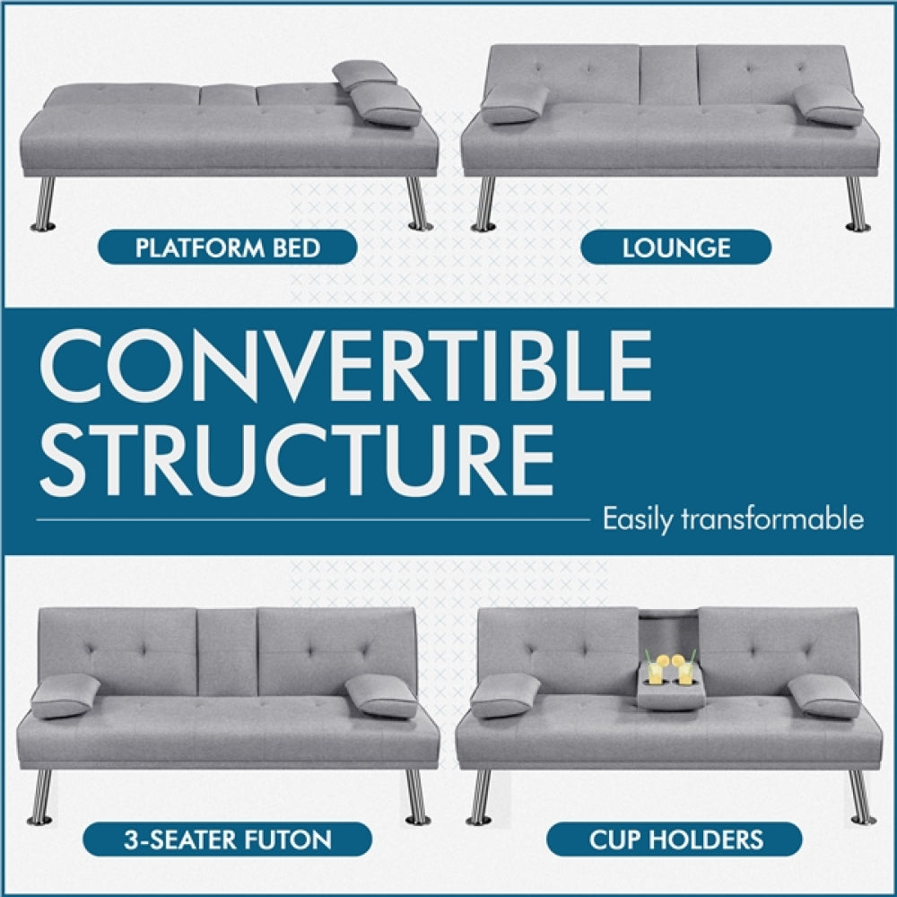 Fabric Upholstered Convertible Futon Sofa Bed
