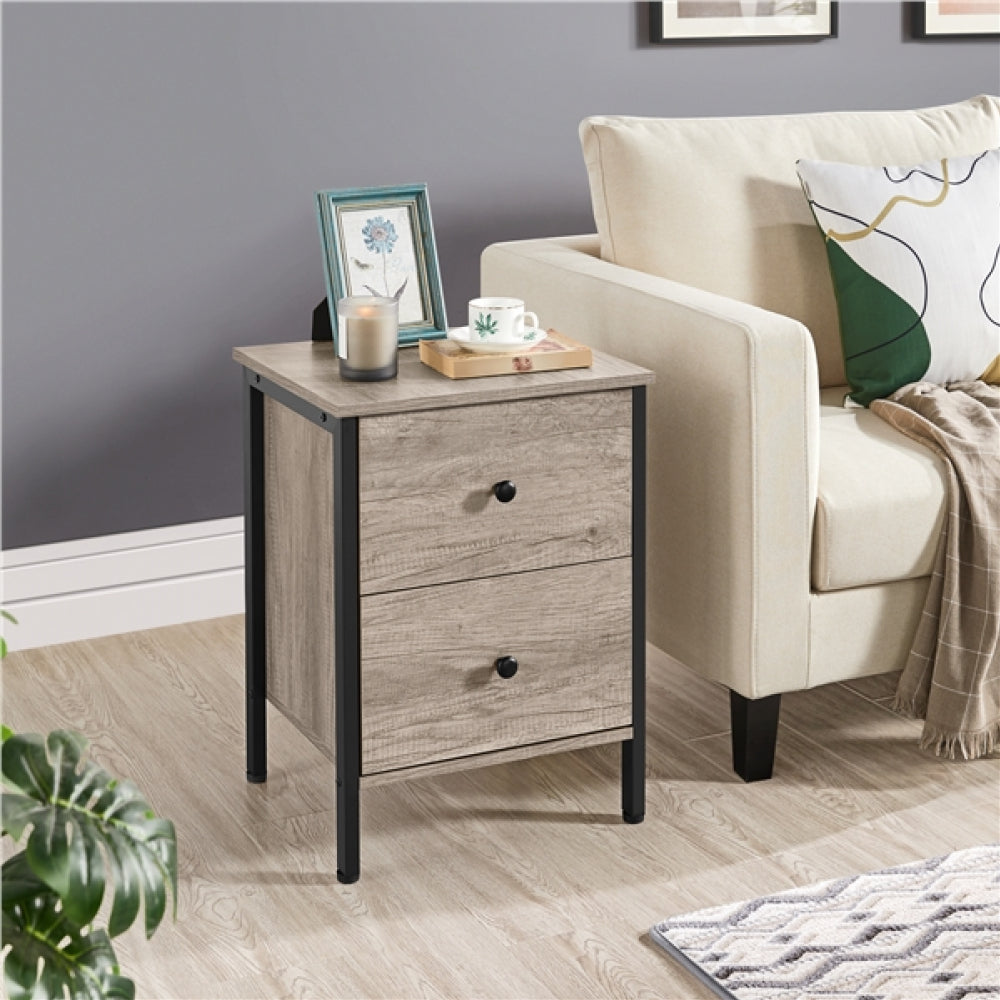 Metal-Framed Side Table with 2 Drawers