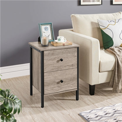 Metal-Framed Side Table with 2 Drawers