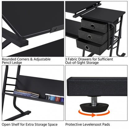 Drafting Table & Stool Set For Artists Tilting Tabletop with Additional Side Countertop