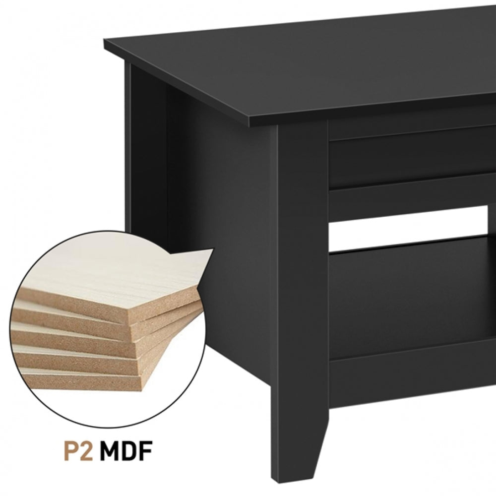 L 120cm Lift Top Coffee Table w/Hidden Compartment & 2 Open Shelves