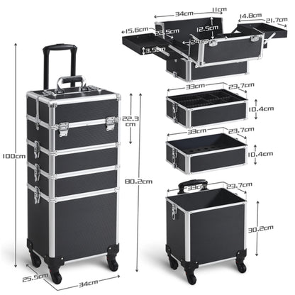 5-In-1 Professional Aluminum Rolling Cosmetic Makeup Train Cases Trolley