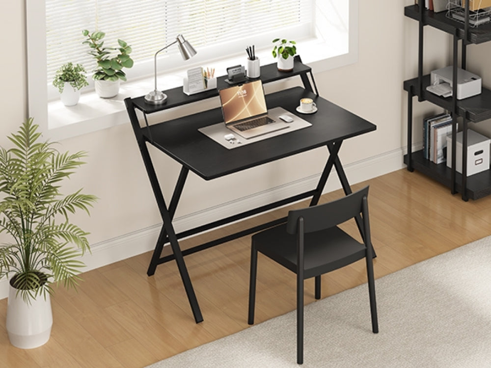 2-Tier Foldable Computer Desk w/ Monitor Shelf