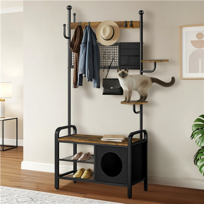 Hall Tree with Cat House Coat Rack Shoe Rack