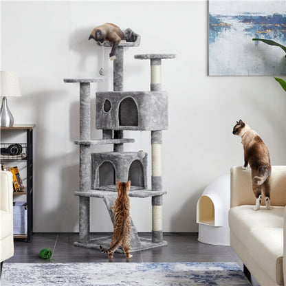 Cat Tree Condo Kitten Tree Tower w/ 2 Condos & 2 Dangling Balls & 3 Scratching Posts