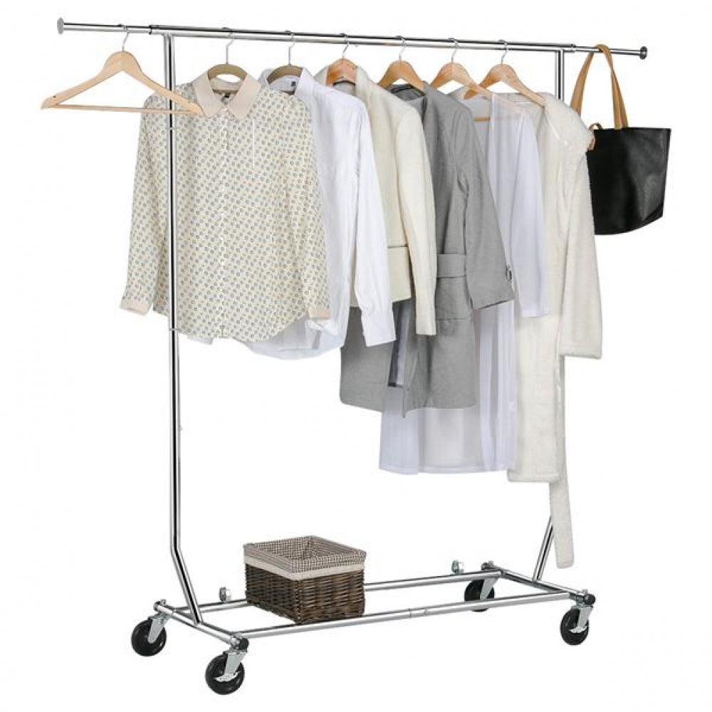 Free-Standing Standard Garment Rod Clothes Organizer Adjustable Foldable Clothes Rack