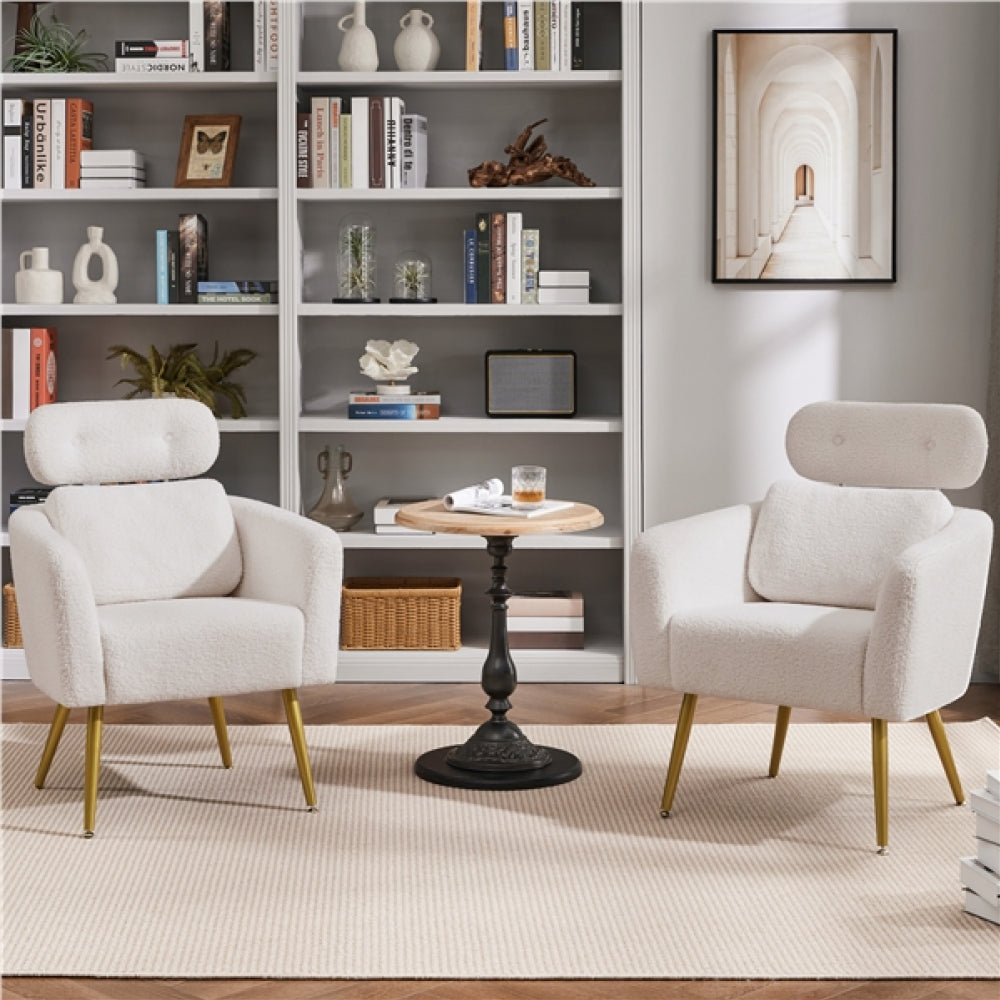 2pcs Boucle Barrel Accent Chair with Adjustable Headrest