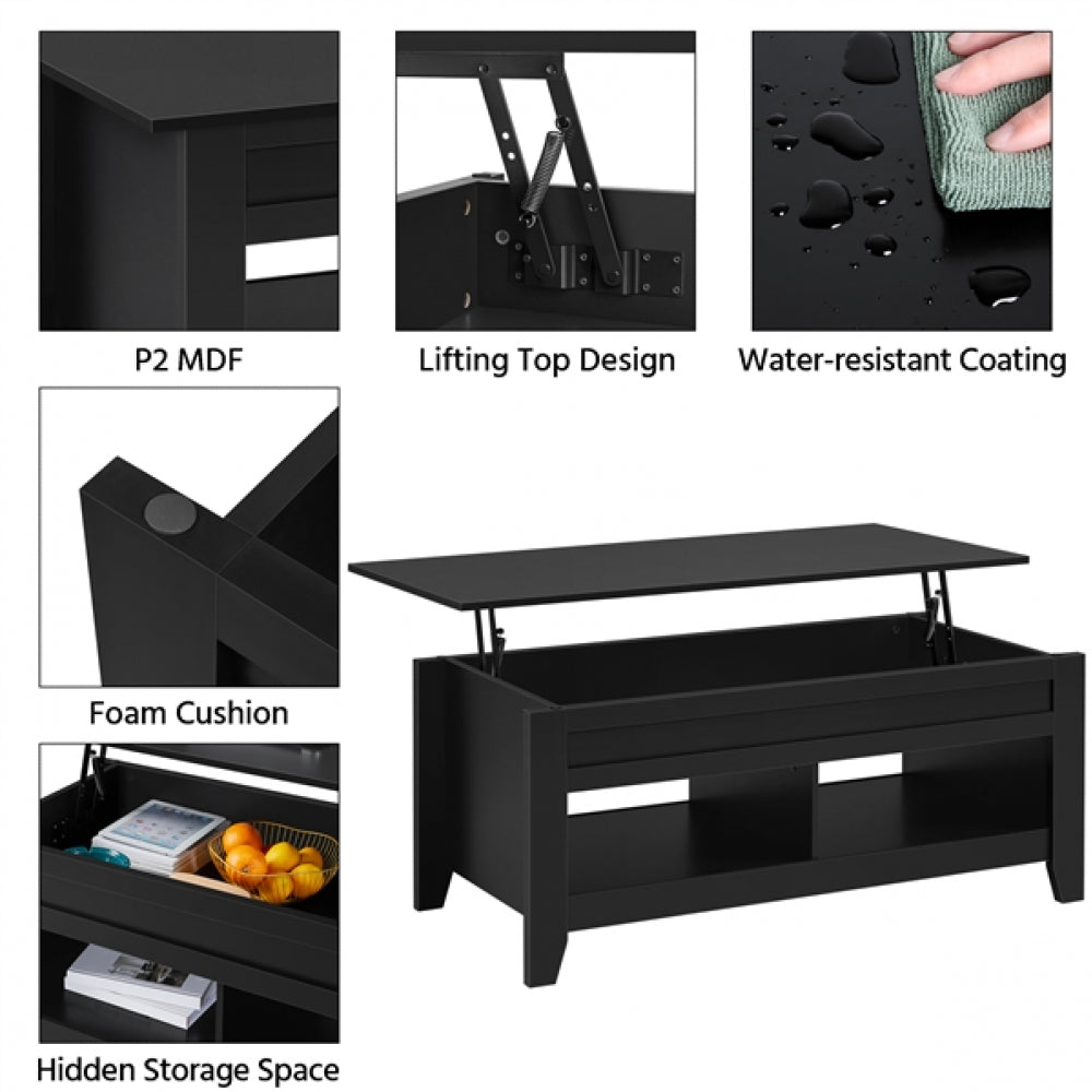 L 120cm Lift Top Coffee Table w/Hidden Compartment & 2 Open Shelves