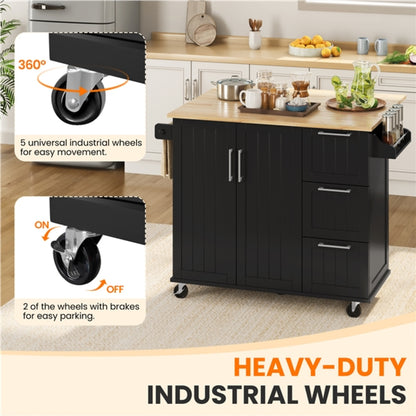 Kitchen Cart Kithen Trolley with Wood Top and Drop Leaf Breakfast Bar