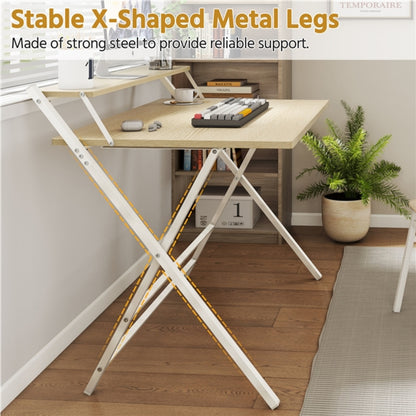 2-Tier Foldable Computer Desk w/ Monitor Shelf
