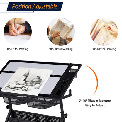 Height Adjustable Glass Drafting Table & Stool Set Art Table