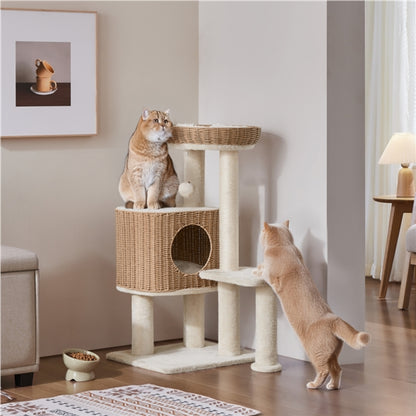 36″ Tall Rattan Cat Tree Cat House Cat Tower