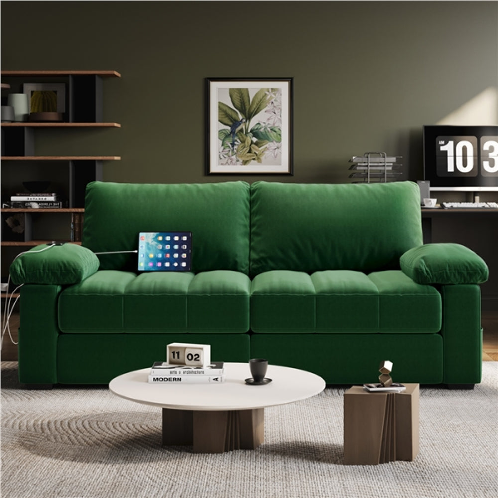 2-Seater Velvet Couch with Pillow Top Arms