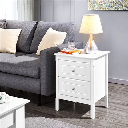 2pcs End Table with 2 Drawers Side Table Nightstand