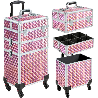 3-in-1 Rolling Makeup Train Case Portable Cosmetic Trolley