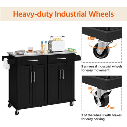 Kitchen Island on Wheels Kitchen Cart Trolley with Stainless Steel Top