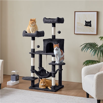 59″ Tall Multilevel Cat Tree with Condo & Plush Perch & Scratching Post