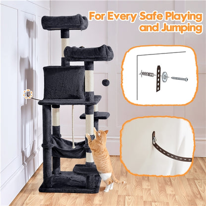 59″ Tall Multilevel Cat Tree with Condo & Plush Perch & Scratching Post