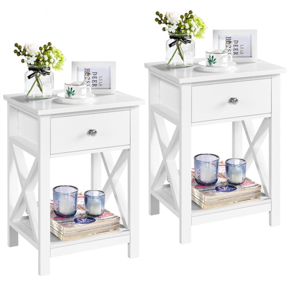 Improved Quality Wood X Shape Bedside End Table Set of 2 Storage Cabinet Nightstand