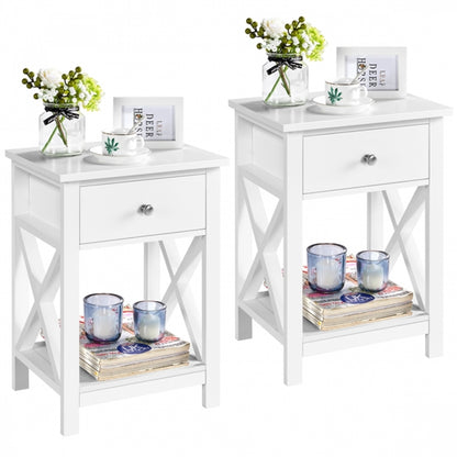 Improved Quality Wood X Shape Bedside End Table Set of 2 Storage Cabinet Nightstand