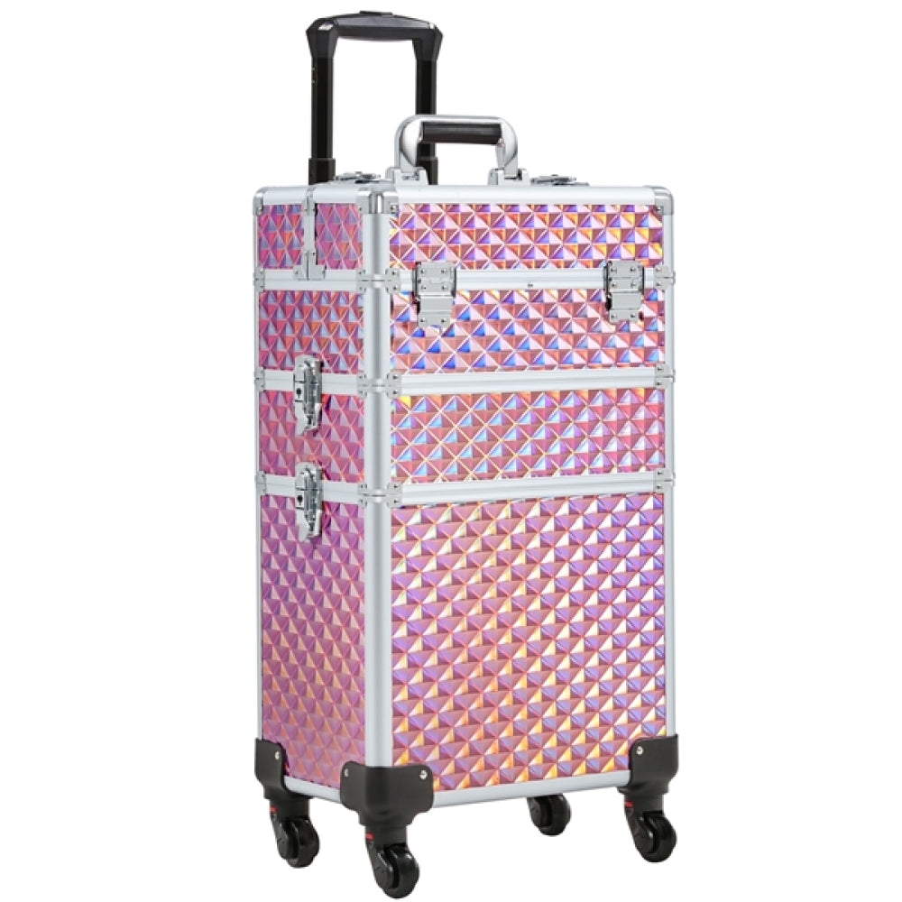 3-in-1 Rolling Makeup Train Case Portable Cosmetic Trolley
